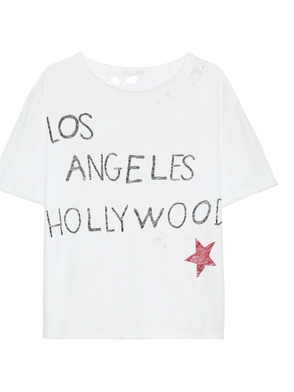 Zara White 'Los Angeles Hollywood' Graphic Tee with Red Star